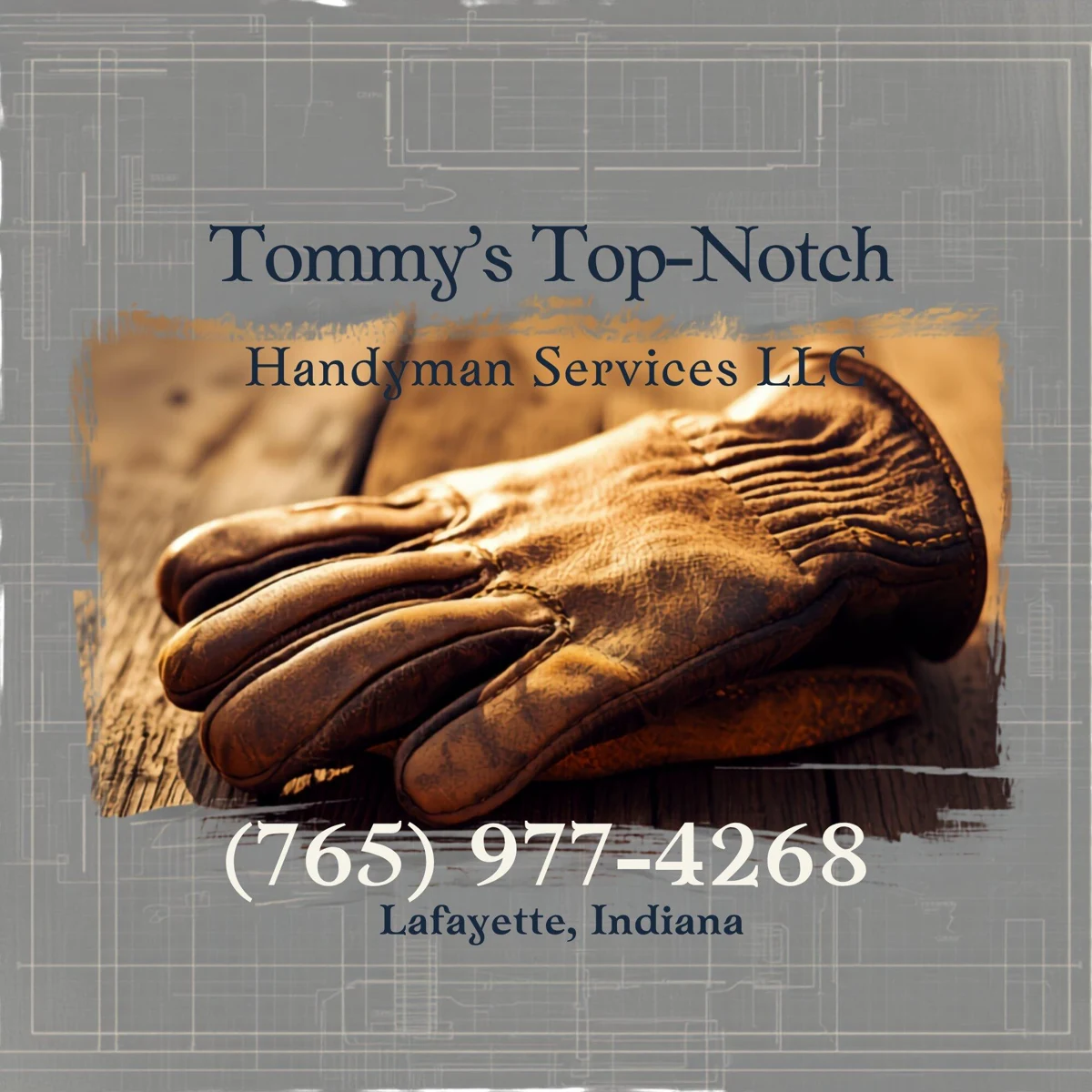Tommy’s Top-Notch Handyman business artwork with work gloves